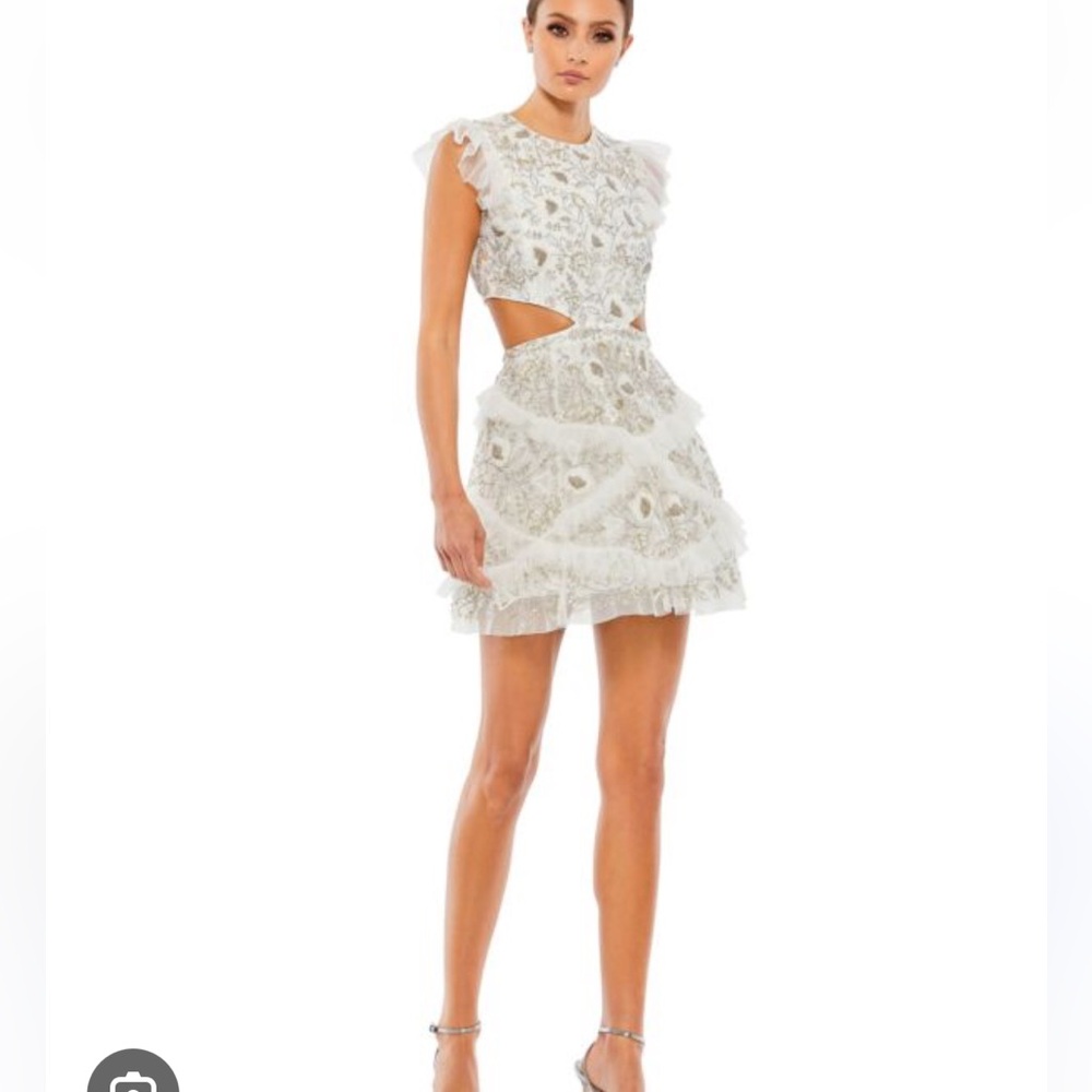 Mac Duggal White and Silver Embellished Dress nwt size 4